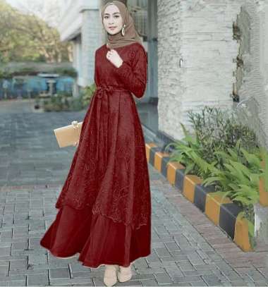 SNOEBEL SABRINAGOWN SARIMBIT Maxi Gamis Wanita Kebaya Brukat Brokat Jumbo Standar L Marun.