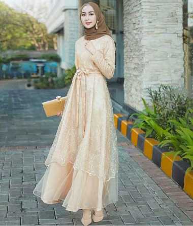 SNOEBEL SABRINAGOWN SARIMBIT Maxi Gamis Wanita Kebaya Brukat Brokat Jumbo Standar L latte