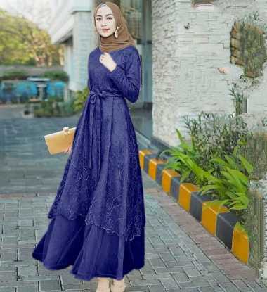 SNOEBEL SABRINAGOWN SARIMBIT Maxi Gamis Wanita Kebaya Brukat Brokat Jumbo Standar L NAVY