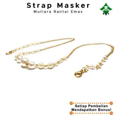 BOS Strap Masker Rantai Mutiara Kalung Hijab Wanita Lucu Emas Korea Pengait Titanium Terbaru 2021