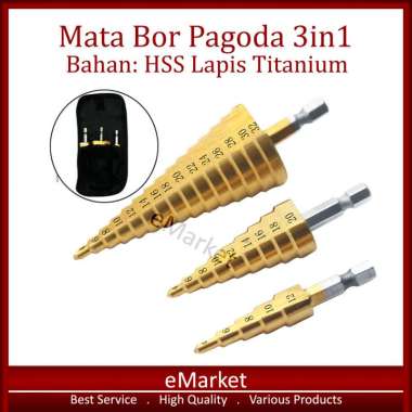 Mata Bor Pagoda 3in1 - Bahan HSS Lapis Titanium - Pouch