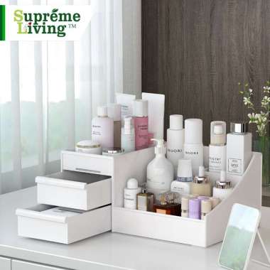 Rak Kosmetik Besar 2 Laci Plastik Stationary Storage Box Multifungsi