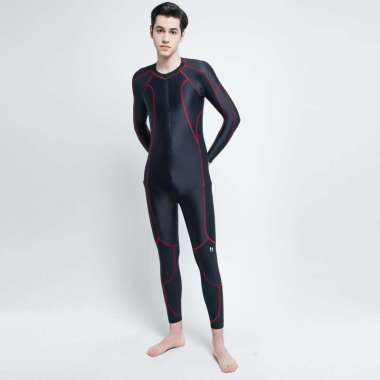 Lasona Men Swimwear Baju Renang Diving Panjang Pria Tangan Panjang MTRP-C3307-L4 M Black Red