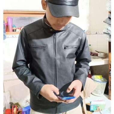 Jaket Semi Kulit Pria Termurah Jk-45 Jaket Motor M Hitam