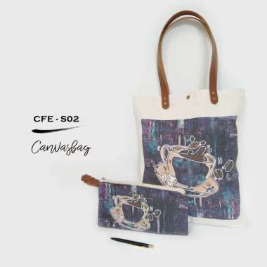 Dewani Tote Bag Set Canvas & Pouch CFE-02 Seri Coffee Tas Kanvas Wanita