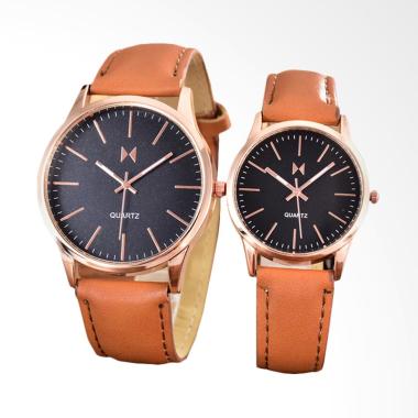 BONICO 2984D-GL-RGB Brown Leather Strap Jam Tangan Couple
