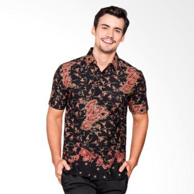 Batik Heritage Katun Mega Mendung Slim Fit Kemeja Batik Pria - Hitam