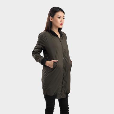 MKY Clothing Long Bomber Jacket in Green