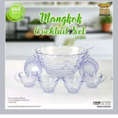 Mangkok Cocktail Set Premium Dragon 11" + 10 Gelas + Centong Mangkok Es Buah Set Sop Buah Jus Es Kel