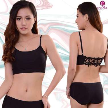 Chelyne T1869 BH Bralette Bahan Seamless Lycra Bra Wanita Hitam