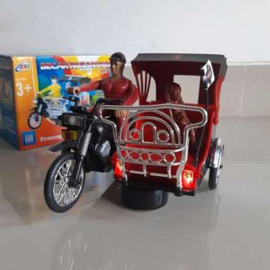 Mainan Becak Motor Nusantara Baterai - Miniatur Bentor Anak Batre