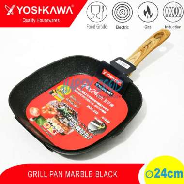 YOSHIKAWA 24cm GRILL PAN/BBQ/MULTIFUNCTION SEGI TEFLON/MARBLE MARBLE HITAM