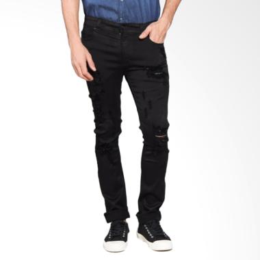 Bronco Slim Fit Chinos Ripped Celana Panjang Pria - Black 4185