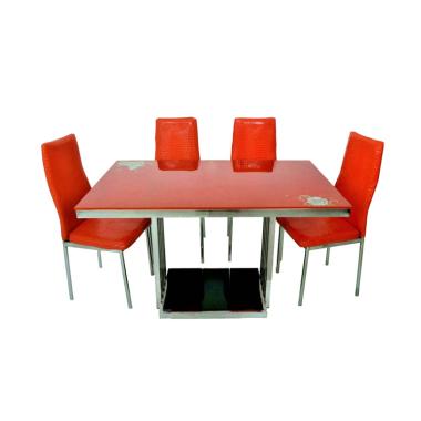 Little Tiger Stainless 4 - B Set Meja Makan Minimalis - Merah