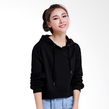 Okechuku Della Crop Fashion Korea Hoodie Sweater Wanita - Hitam