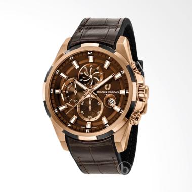 Charles Jourdan Chronograph Croc Leather Jam Tangan Pria - Dark Brown [CJ1027-1772C] Brown