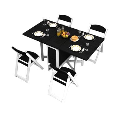 Funkids Folde Meja Makan dan Kursi Lipat - White/ Black