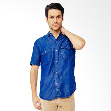 Edwin Denim Lengan Pendek Kemeja Pria - Dark Blue [205-11]
