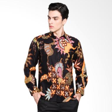 Batik Arjunaweda Bunga Lantana Kemeja Batik Pria - Hitam [58202097]