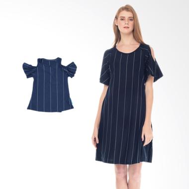 Mooimom Cold Shoulder Nursing Dress & Baby Clothes Baju Hamil Menyusui Couple Ibu Anak - Navy Girl
