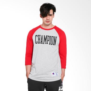 Champion Heritage Baseball Slub Tee Atasan Pria - Oxford Grey Red