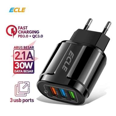 Ecle Charger 3 Port 30W QC3.0 Original Fast Charging