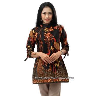 Batik Dua Putri Batik Wanita Tunik Lengan Panjang - TUNIK BANGAU - 3L Black Brown