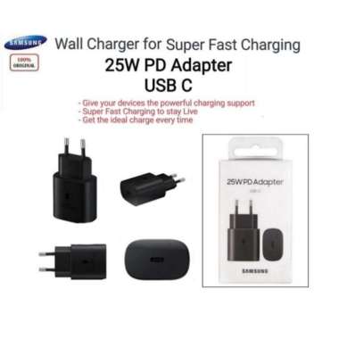 Original Samsung 25W PD Adapter USB C/ 25W Adapter Super Fast Charging (Adapter Only) Hitam