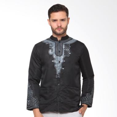 Jfashion Printing Yusuf Panther Baju Koko Tangan Panjang Pria - Hitam