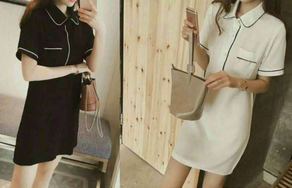 Dress polos korean / dress lengan pendek polos / WHITE ONLY