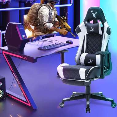 SAGE SG717 Premium Quality Gaming Chair Kursi bangku GAMING game With Footrest 180° SG-717 PUTIH