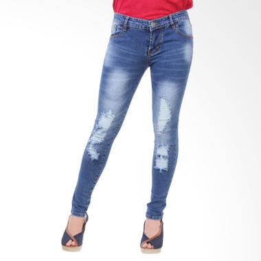Brielle Jeans 1668 Ripped Skinny Jeans Wanita - Biru Whisker