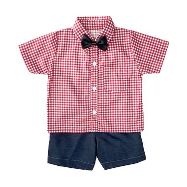 Elfs Shop I972 Motif Kotak Katun Pa ... ak Laki Laki - Merah Cabe