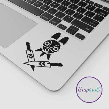 Decal Sticker Macbook Wolf Mask Prince Mononoke Anime Stiker Laptop - Hitam