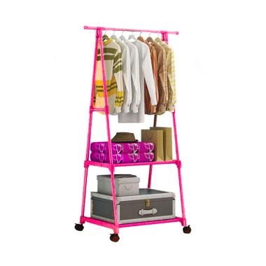 Godric Triangle Stand Hanger Rak Bu ... guna Dengan 4 Roda - Pink