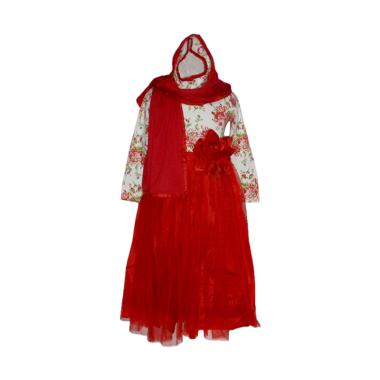 VERINA BABY Tutu Full Print Flowers Gamis Anak Plus Jilbab - Red