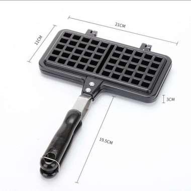 Teflon Mesin Wafel Alat Panggang Masak Waffle Maker Anti Lengket Segi Empat Panjang 24cm