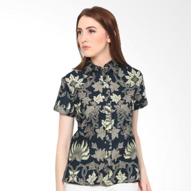 FBW Louisa Batik Kembang Shirt Blouse Wanita - Navy