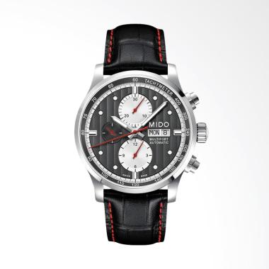 Mido Multifort Chronograph Automatic Leather Strap Jam Tangan Pria Black Silver