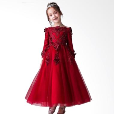 B2W2 Long Embrodiery Flower Tutu Dress Anak - Red