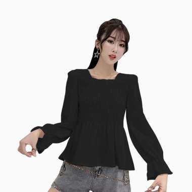 Blus Plisket lengan panjang wanita Gaya Korea model terbaru - Jfashion Tyas XL Hitam