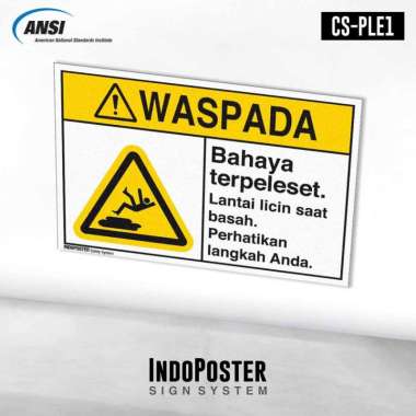 Stiker K3 Safety Sign ANSI Bahaya Terpeleset Perhatikan Langkah Anda (S 30x20cm)