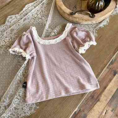 Blouse Renda Stretch - Atasan Anak Perempuan 140 Red Bean