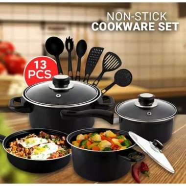 Panci 13 Set Cookwear- Penggorengan Anti Lengket Tutup Kaca Teflon ORI 100% Multicolor