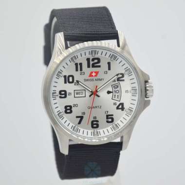 Swiss Army Jam Tangan Pria Analog Kanvas Nylon 954 Tanggal Hari Putih