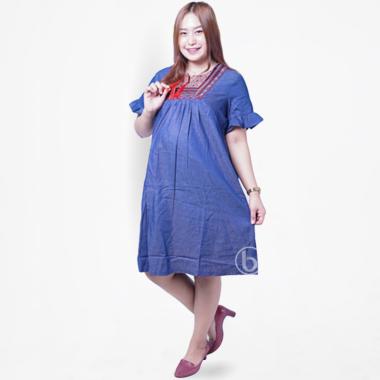 Mama Hamil Motif Indiana Modis Baju Dress Hamil Menyusui - Biru