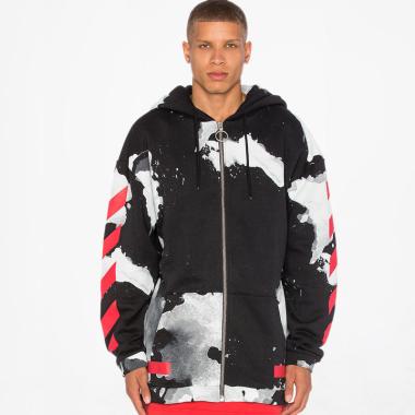 Off White Liquid Spots Zip Hoodie Jaket Pria - Black Red