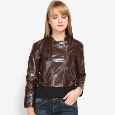 Mobile Power K7103 Ladies Cropped Synthetic Leather Zipper Jacket - Brown