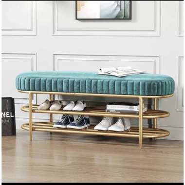 Rak Sepatu sofa Bench Tempat Sepatu Minimalis Gold