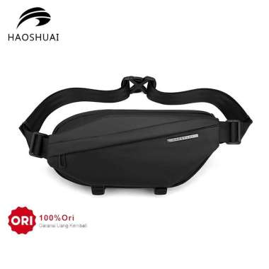 HAOSHUAI 1216 Tas Selempang Pria Wanita Tas Pinggang Waistbag Bahan Premium Waterproof Dark Black